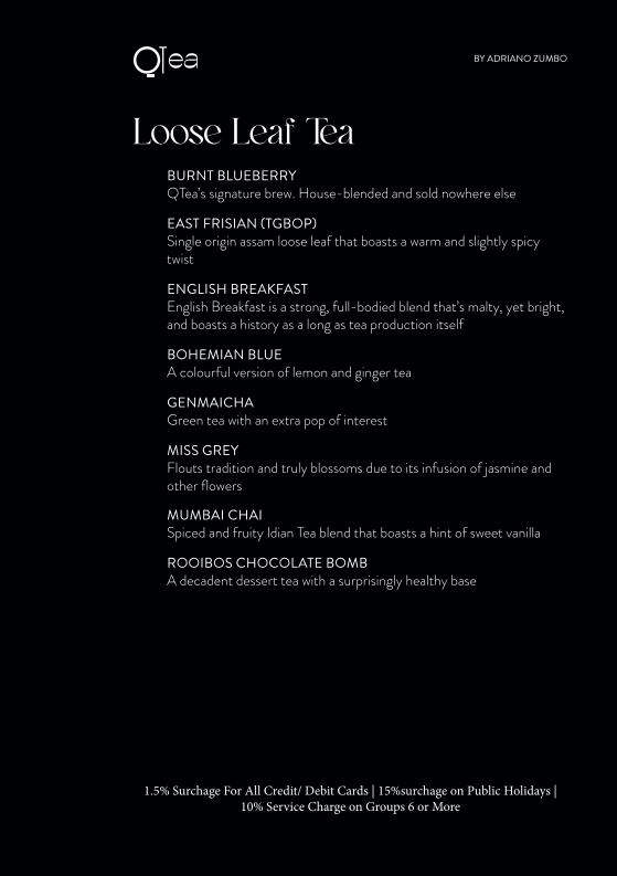 Menu, QTea High Tea by QT Sydney