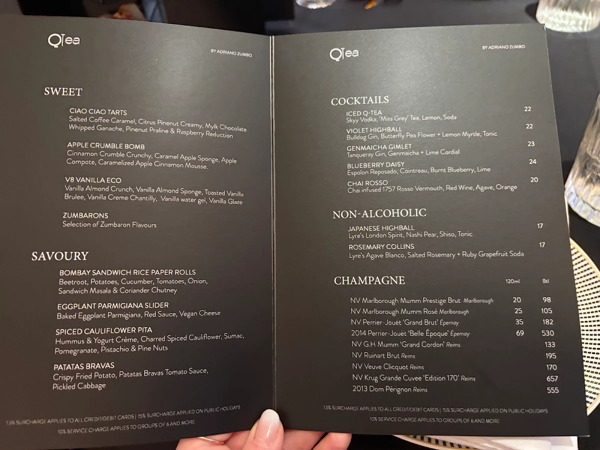 Menu, QTea High Tea by QT Sydney