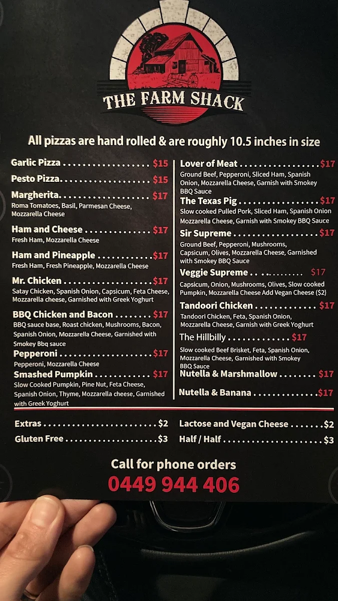 Menu, The Farm Shack - Takeaway Woodfired Pizza