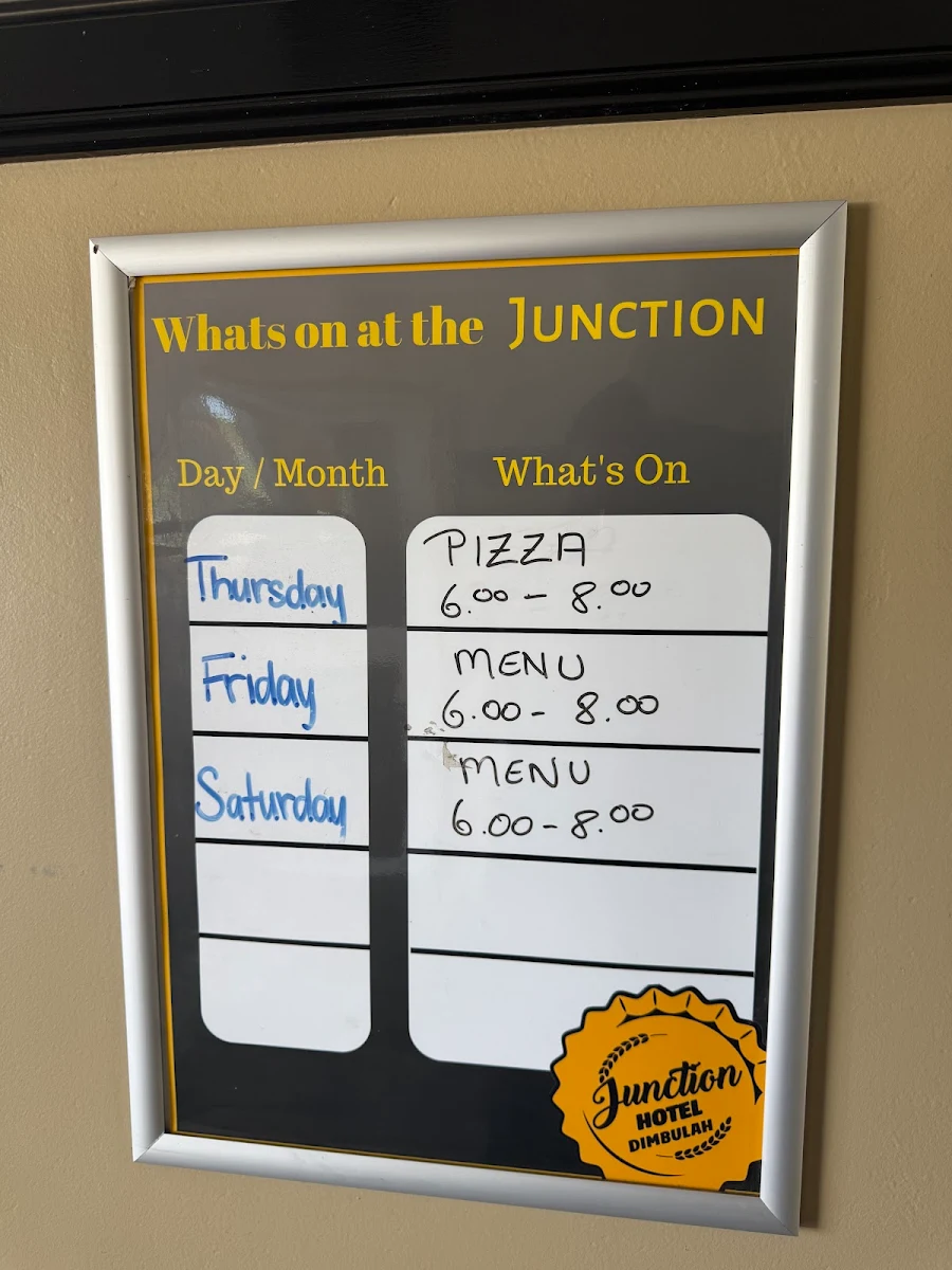 Menu, Junction Hotel Dimbulah