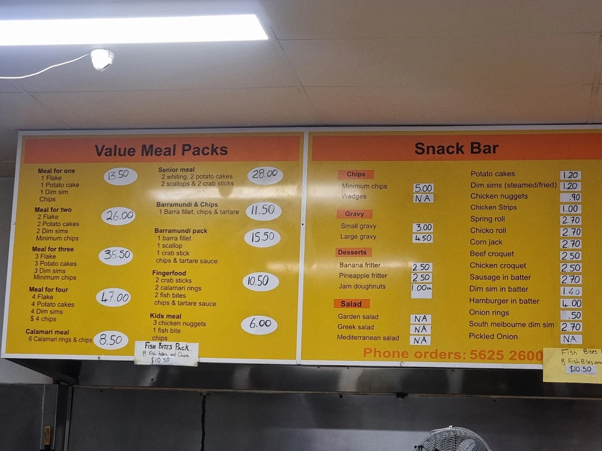 Menu, Gippy Fish N Chips