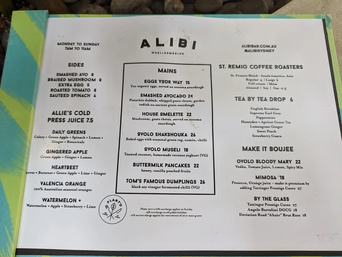 Menu, Bar Woolloomooloo