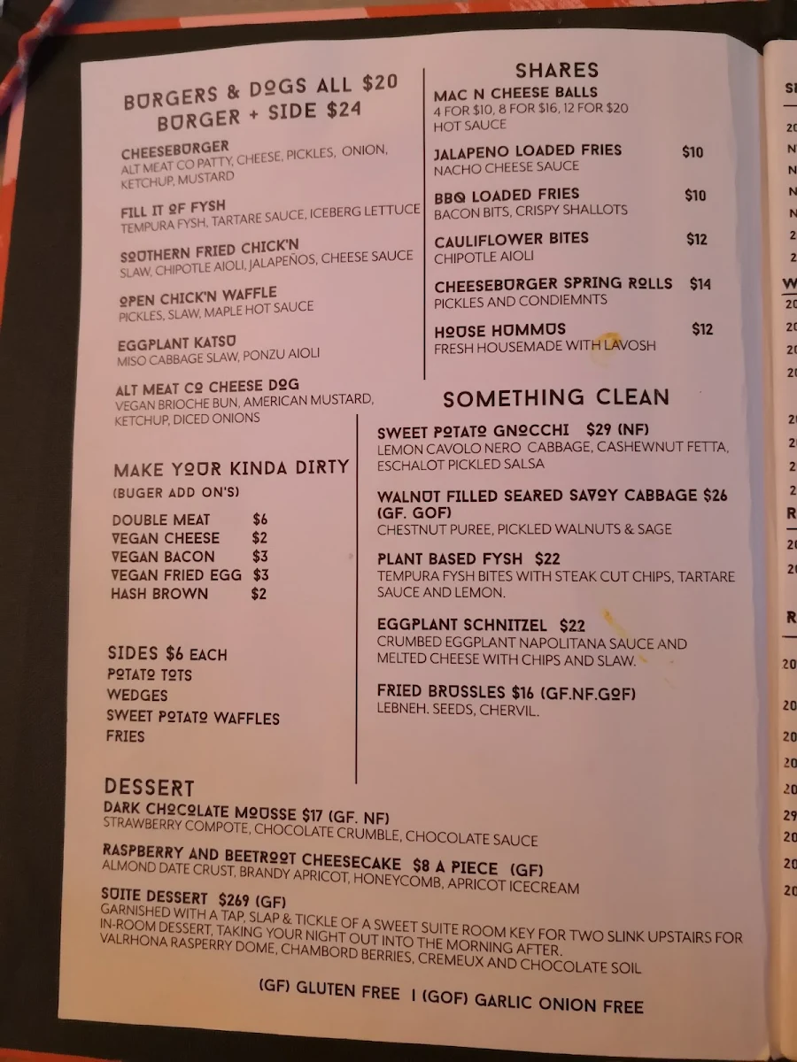 Menu, Bar Woolloomooloo