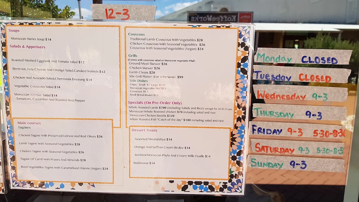 Menu, Le Marrakech Restaurant