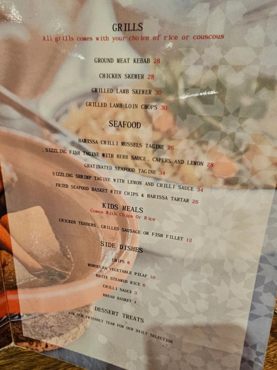 Menu, Le Marrakech Restaurant