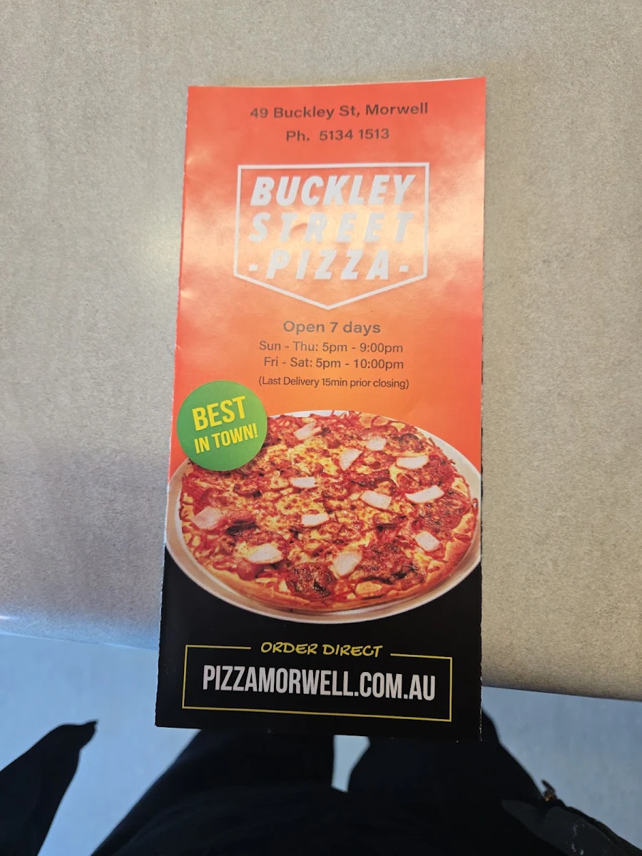 Menu, Buckley Street Pizza and Burgers