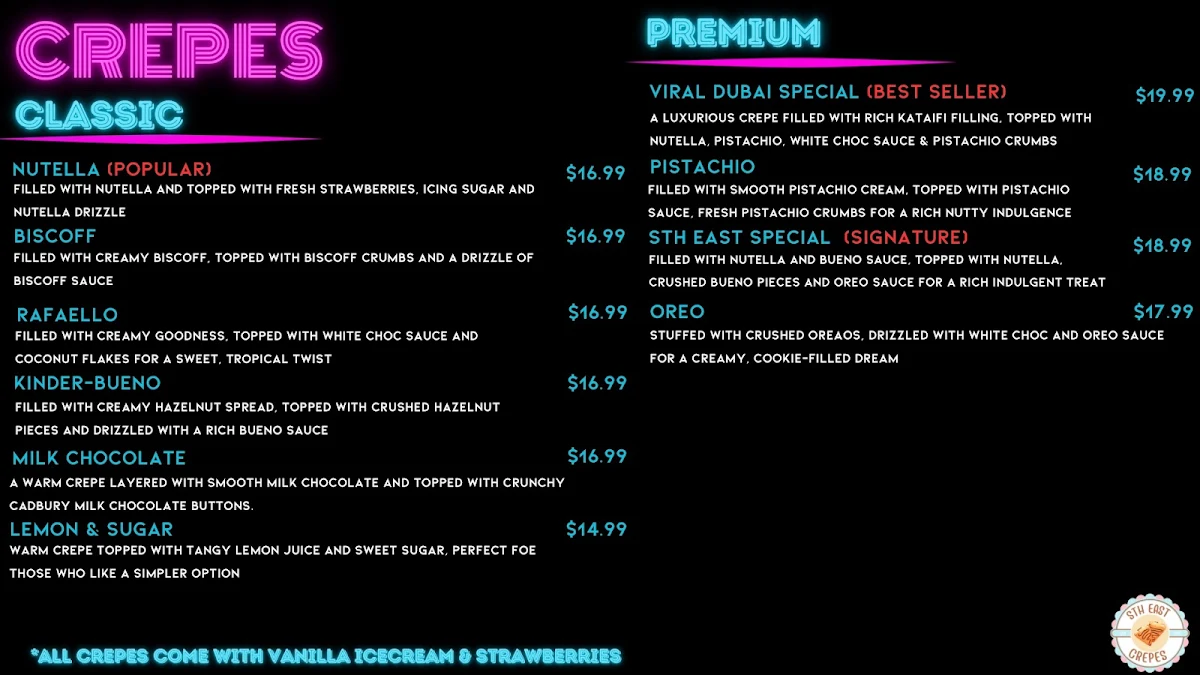 Menu, Sth East Crepes (Oakleigh)