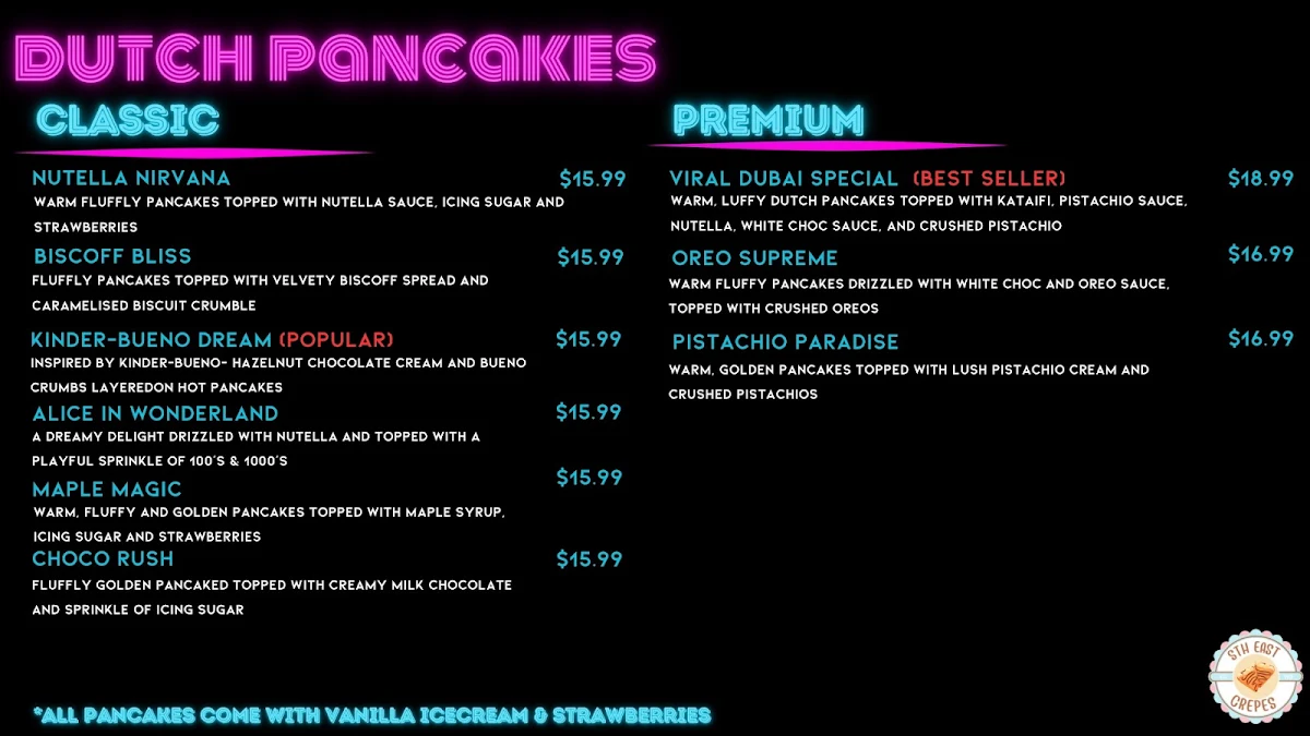 Menu, Sth East Crepes (Oakleigh)