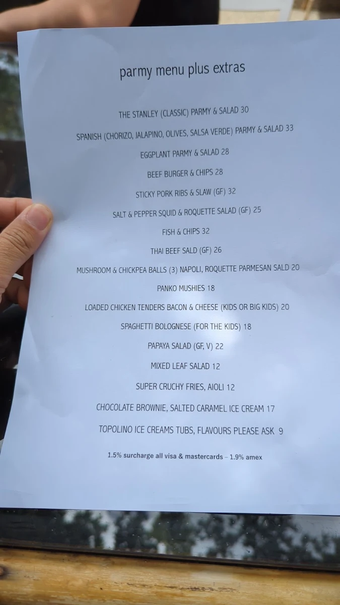 Menu, The Stanley Pub