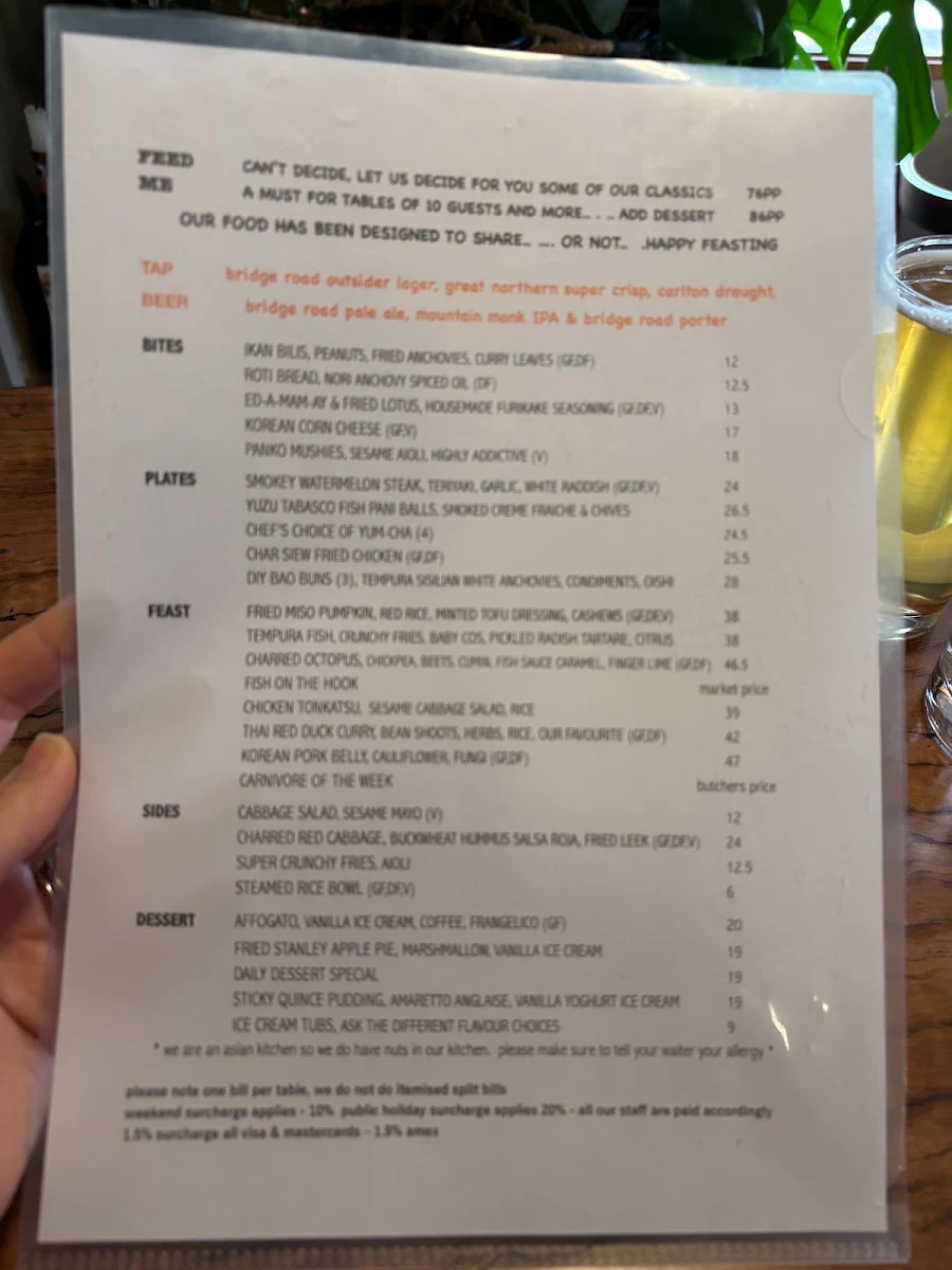 Menu, The Stanley Pub