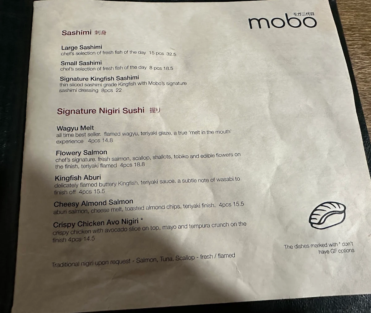 Menu, Mobo Restaurant