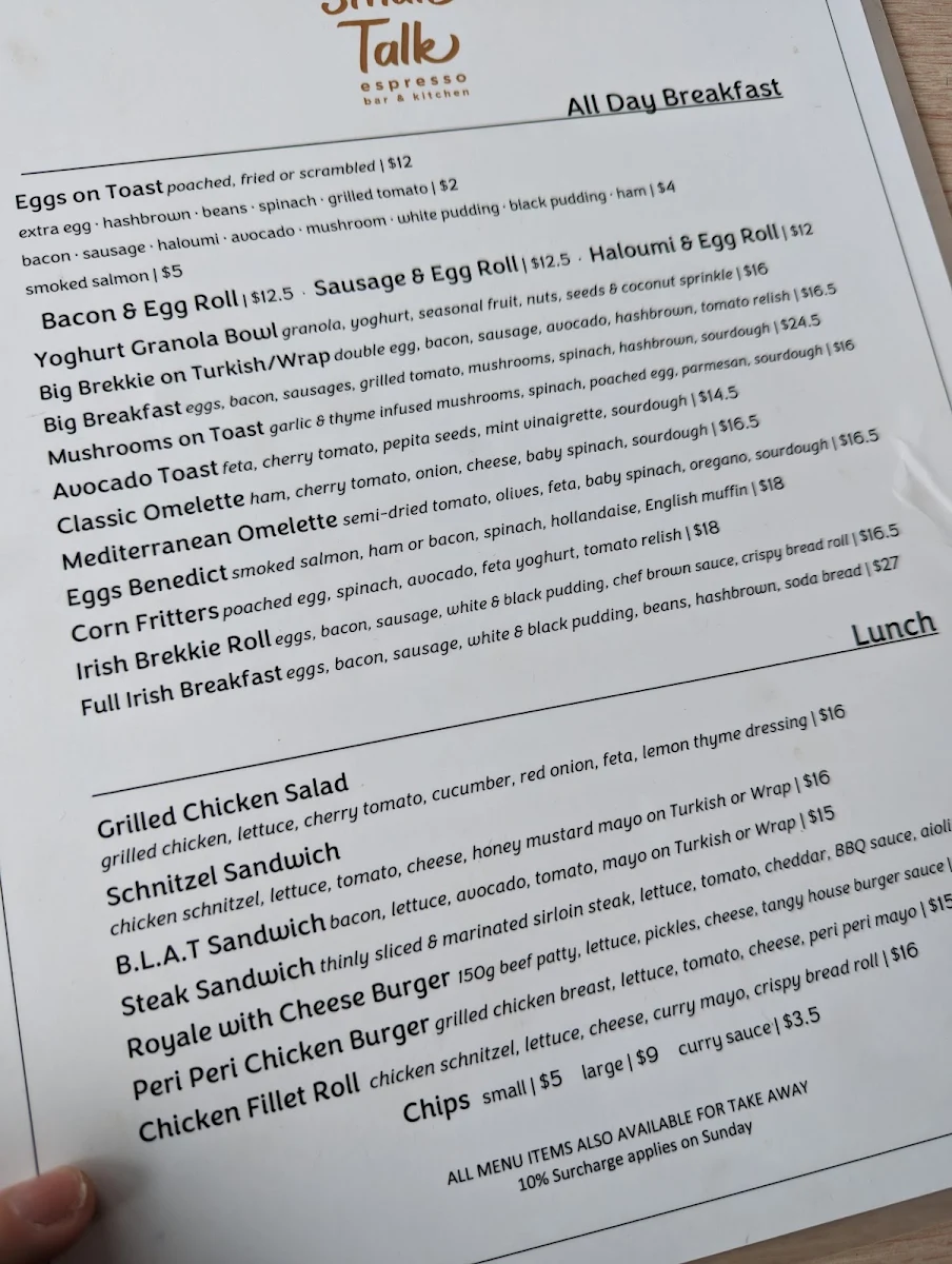 Menu, Small Talk Espresso Bar & Kitchen Waterloo