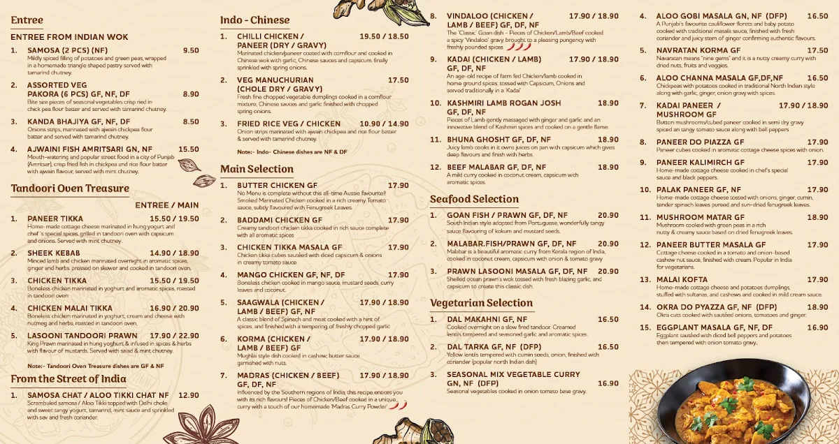 Menu, Indian Oven