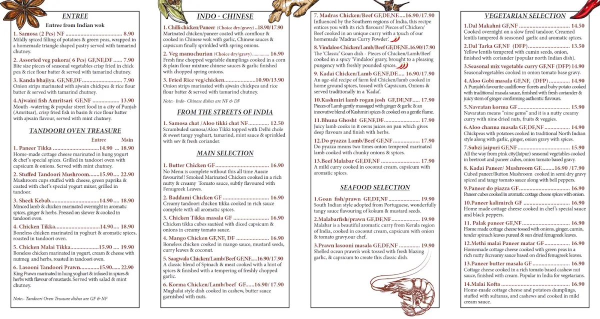 Menu, Indian Oven