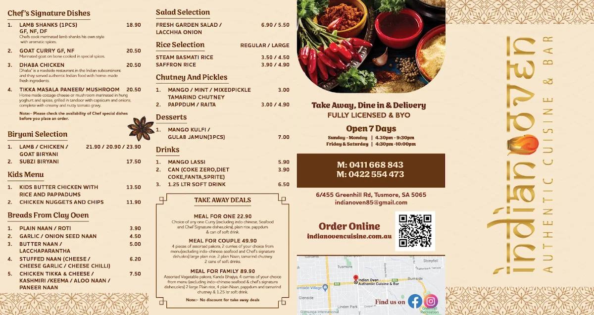 Menu, Indian Oven