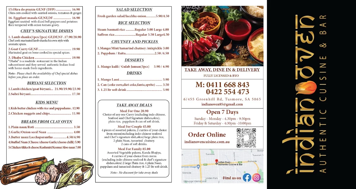 Menu, Indian Oven