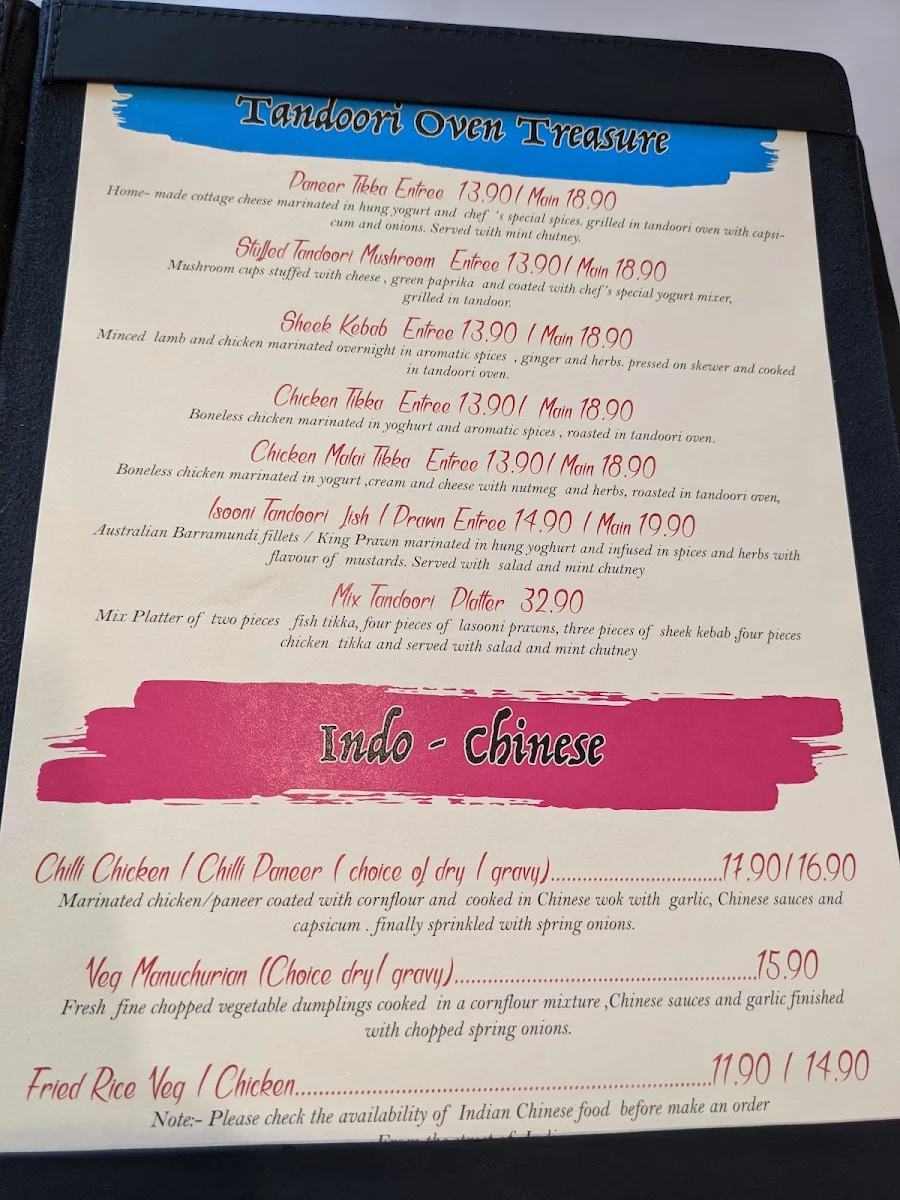 Menu, Indian Oven