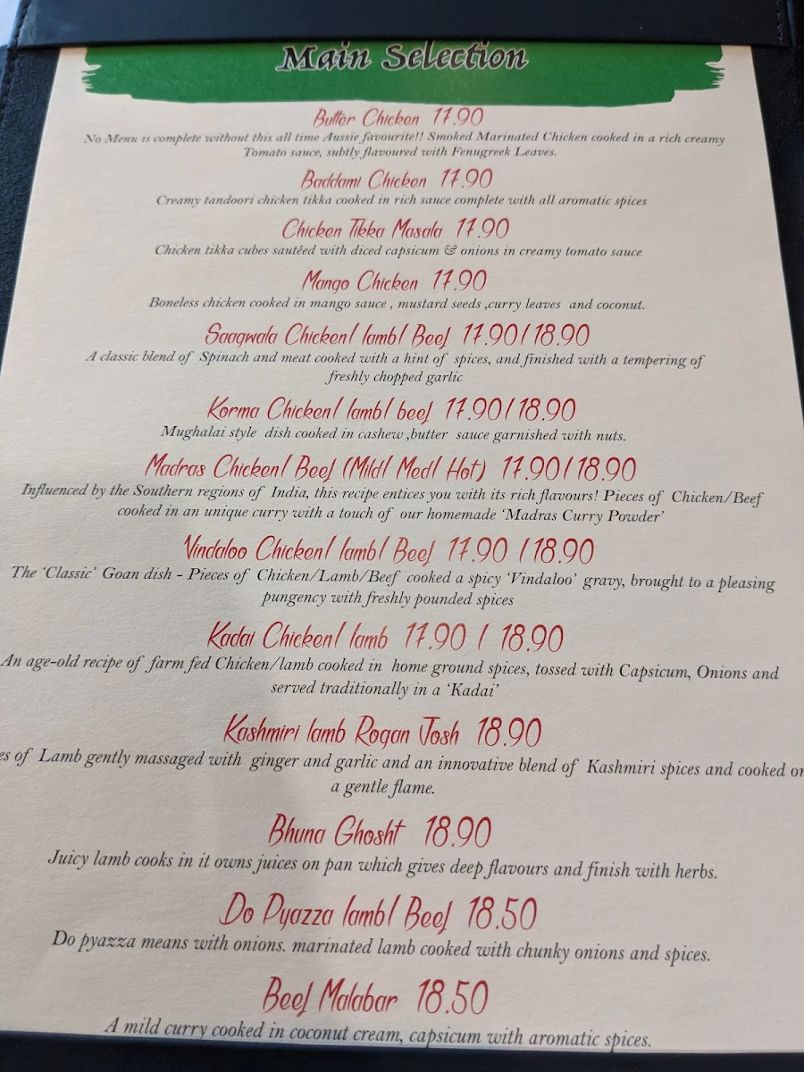 Menu, Indian Oven