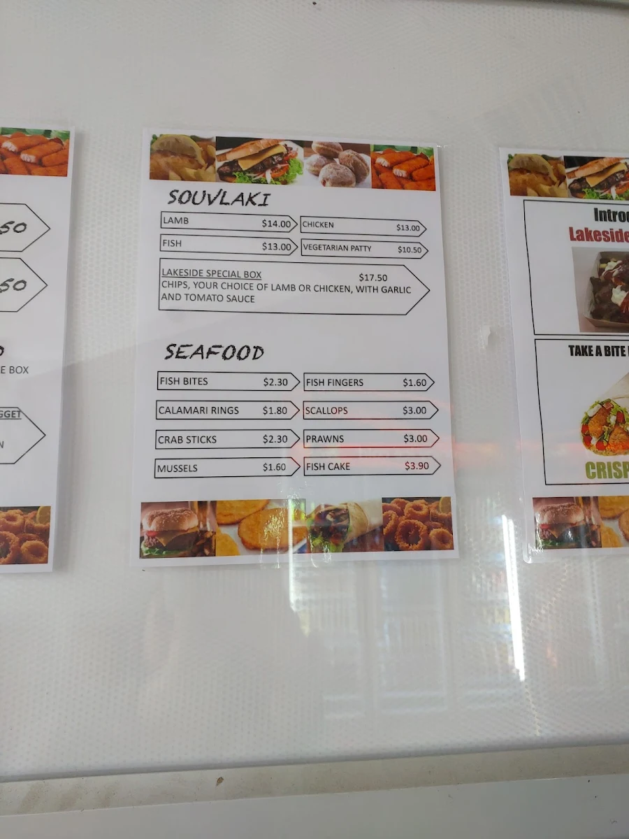 Menu, Lakeside fish & chips