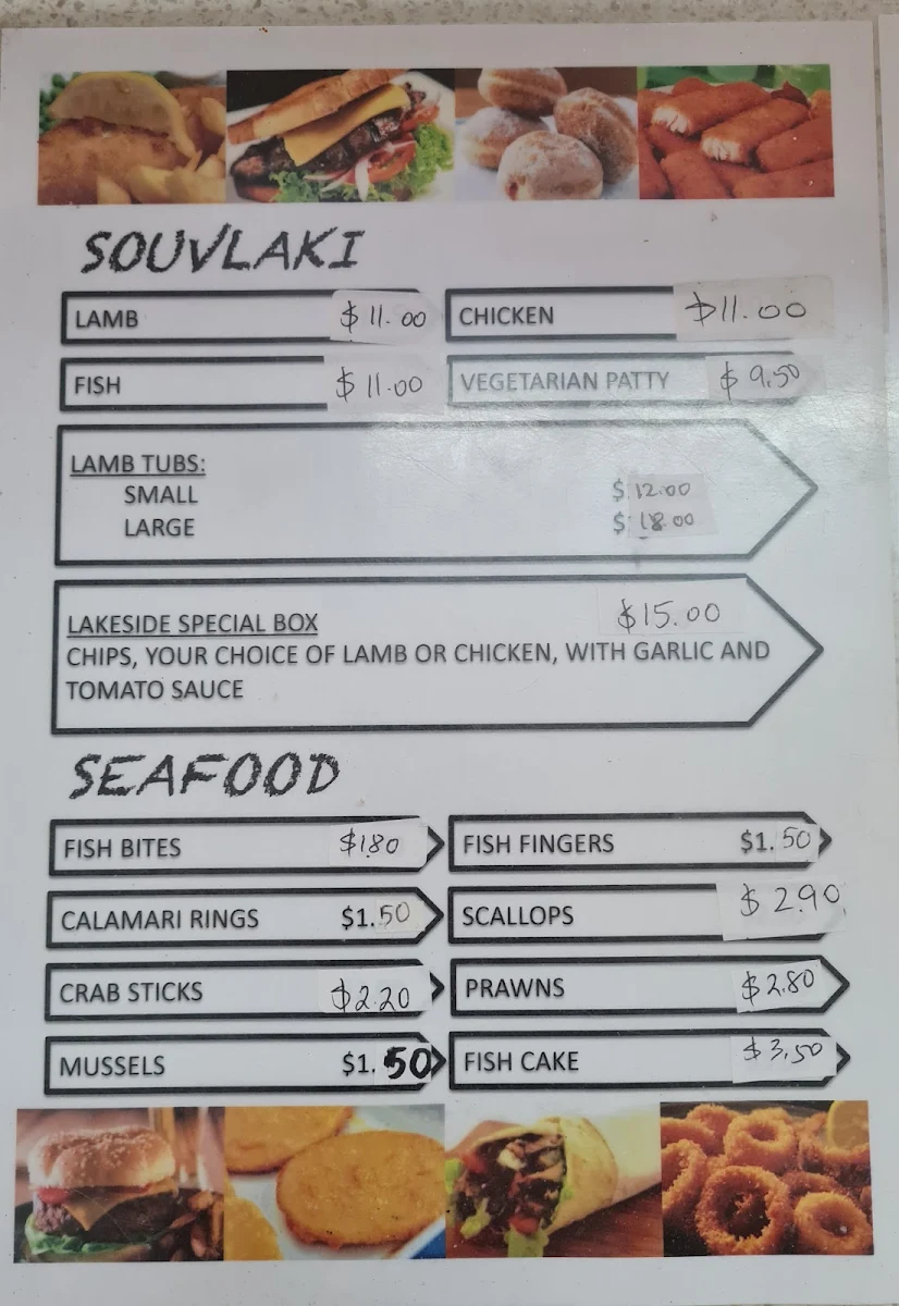 Menu, Lakeside fish & chips