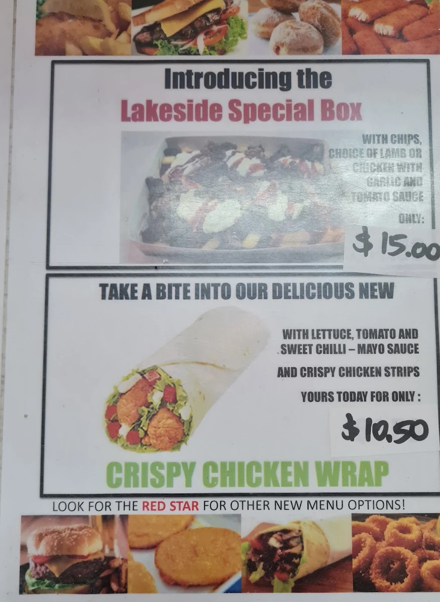 Menu, Lakeside fish & chips
