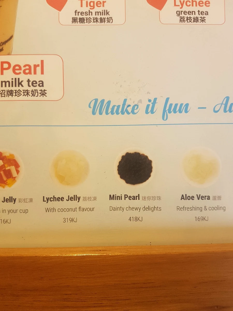 Menu, Sharetea Monash University