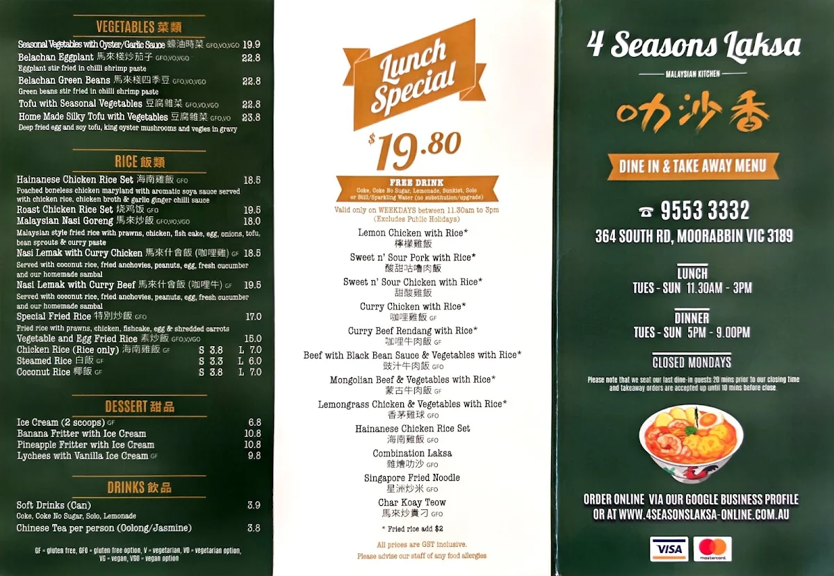 Menu, 4 Seasons Laksa
