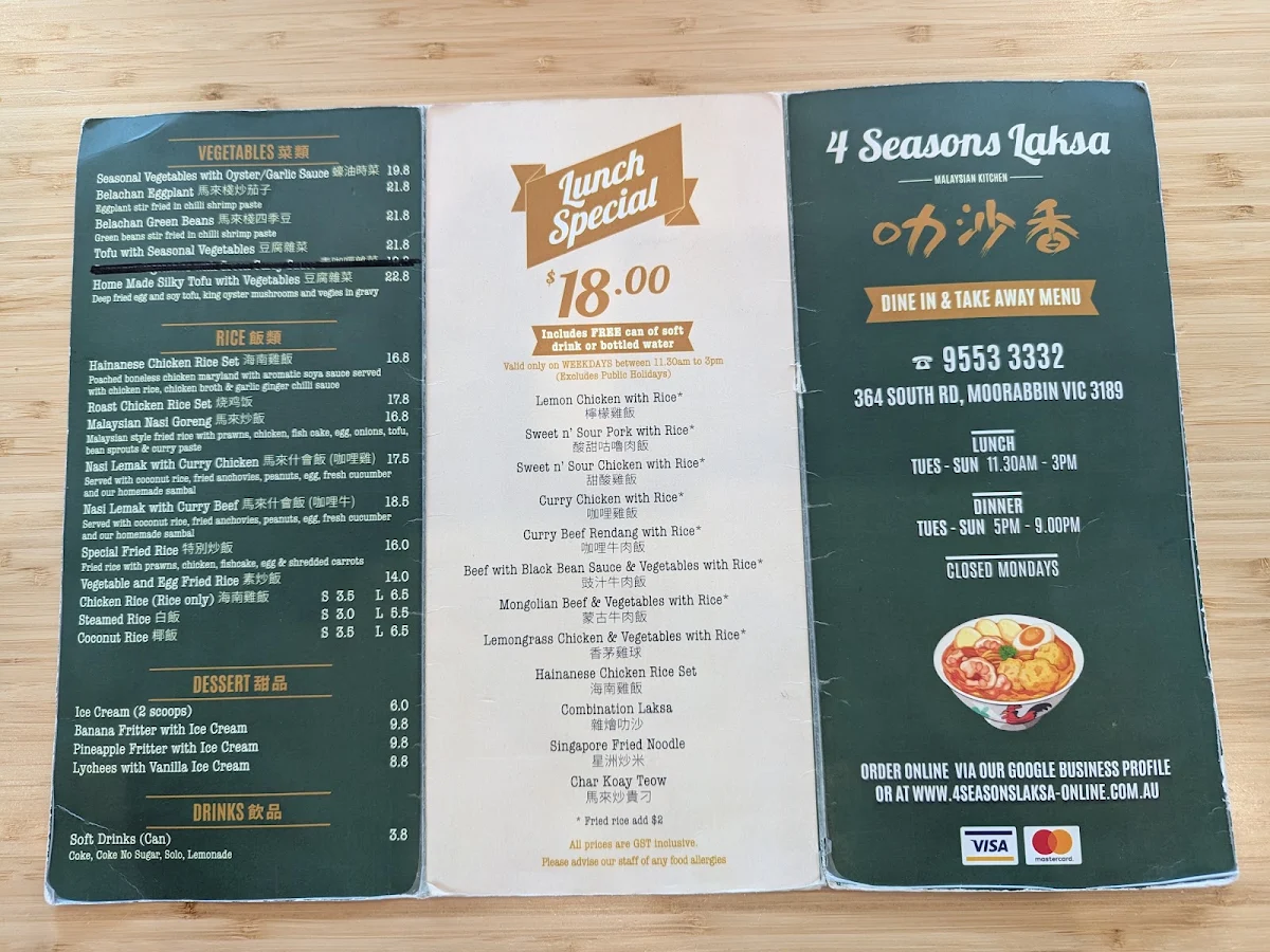 Menu, 4 Seasons Laksa
