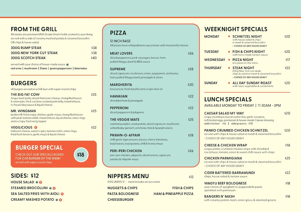 Menu, Birubi Bistro