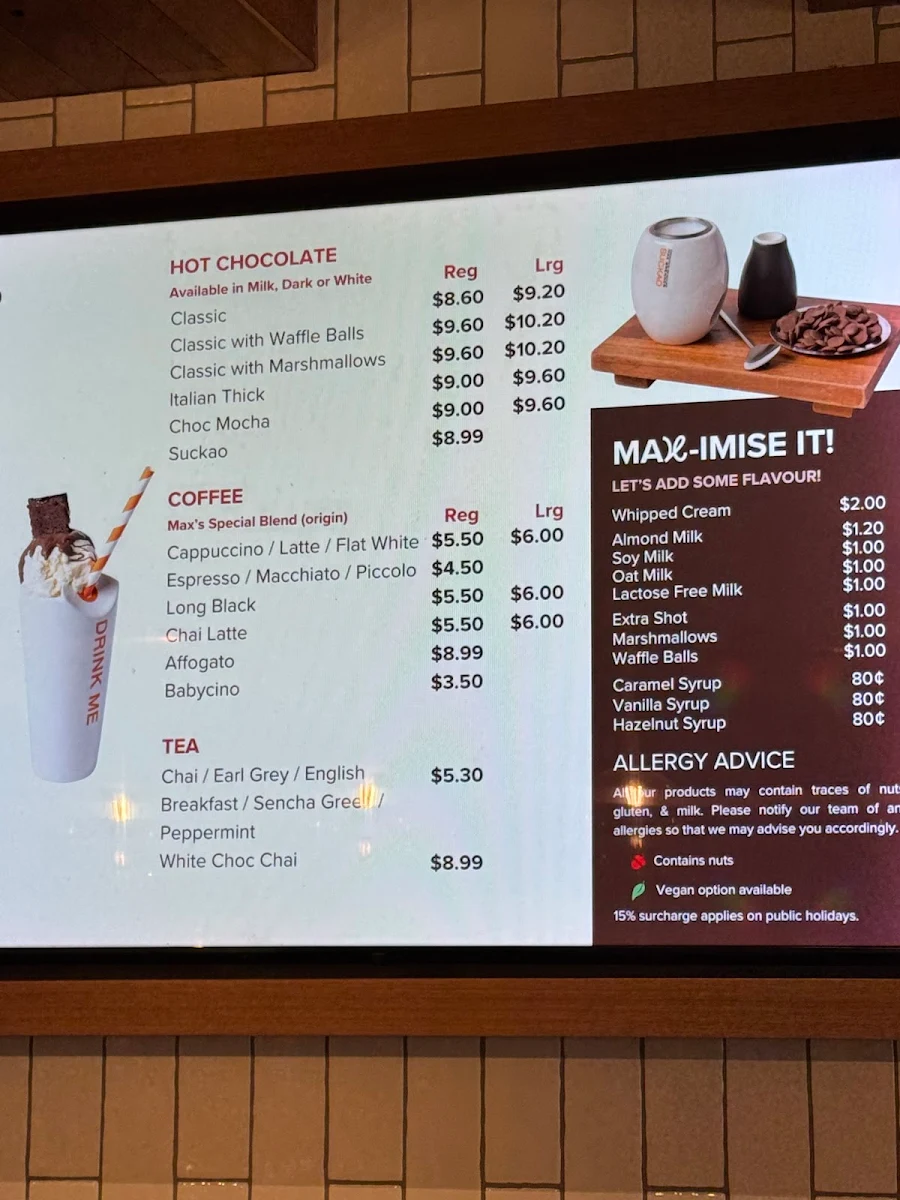 Menu, Max Brenner - Ed Square