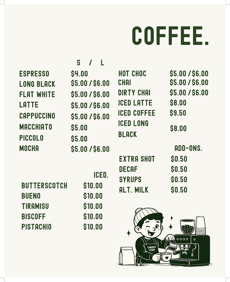 Menu, Cheeky Chap Cafe