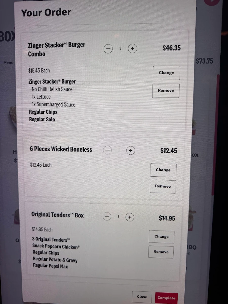 Menu, KFC Northfield