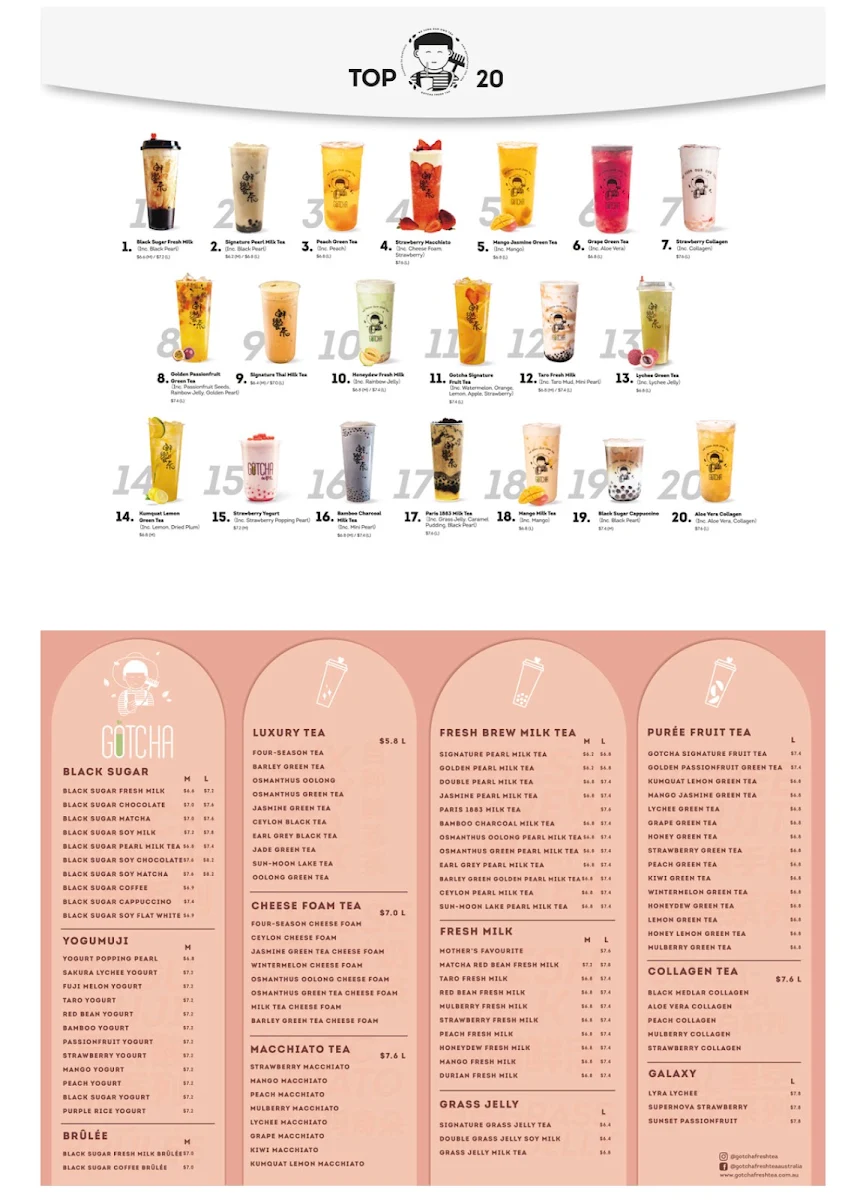 Menu, Gotcha Fresh Tea - Caroline Springs