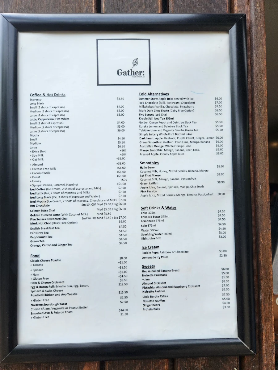 Menu, Gather: Food, coffee & Co