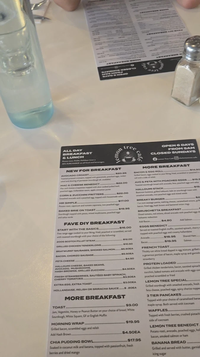 Menu, Lemon Tree Cafe