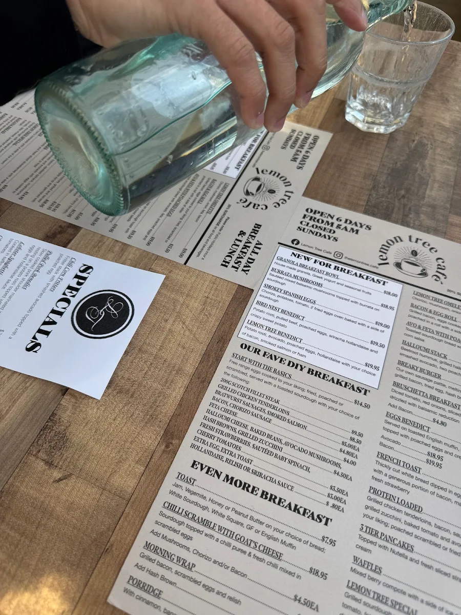 Menu, Lemon Tree Cafe