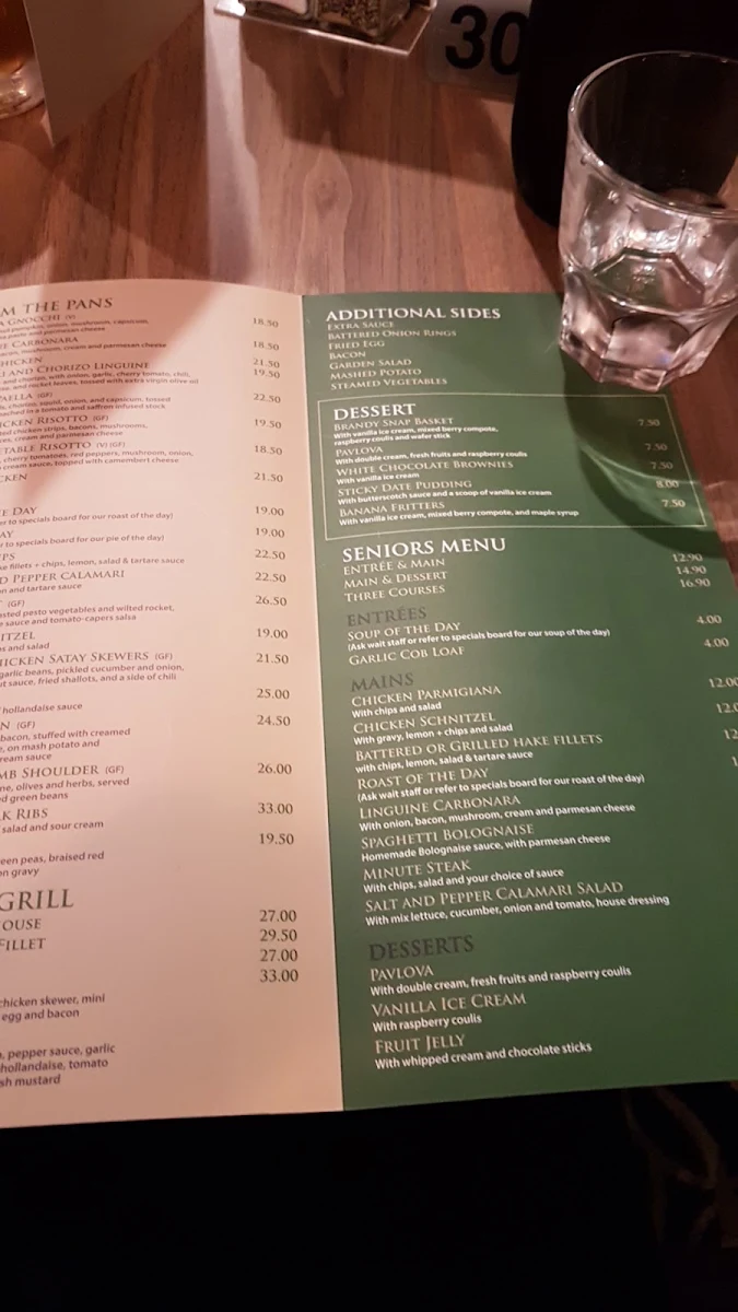 Menu, Albion Hotel Dandenong