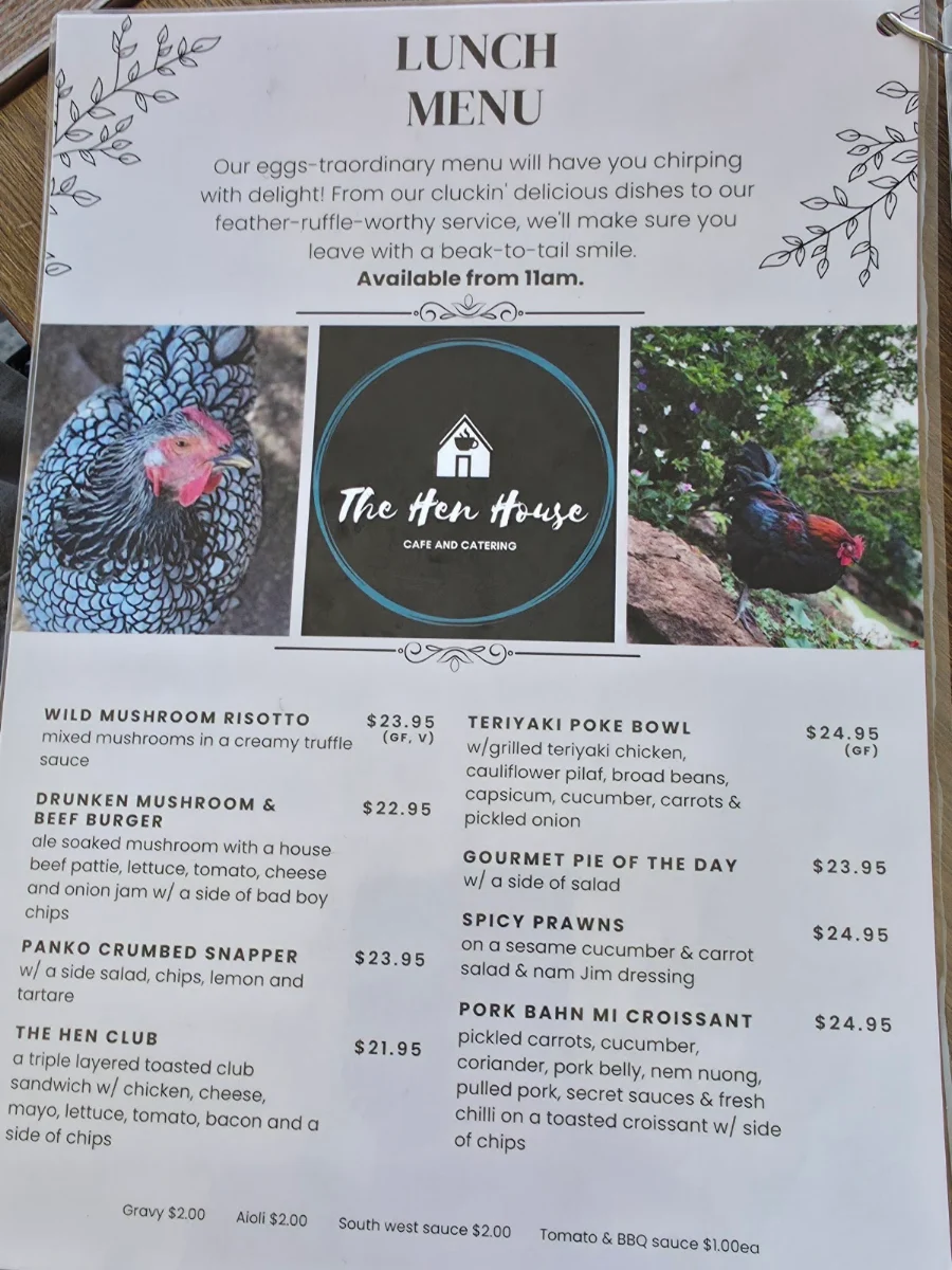 Menu, The Hen House Cafe and Catering