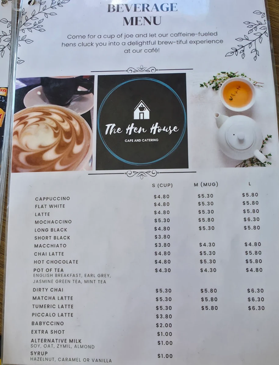Menu, The Hen House Cafe and Catering