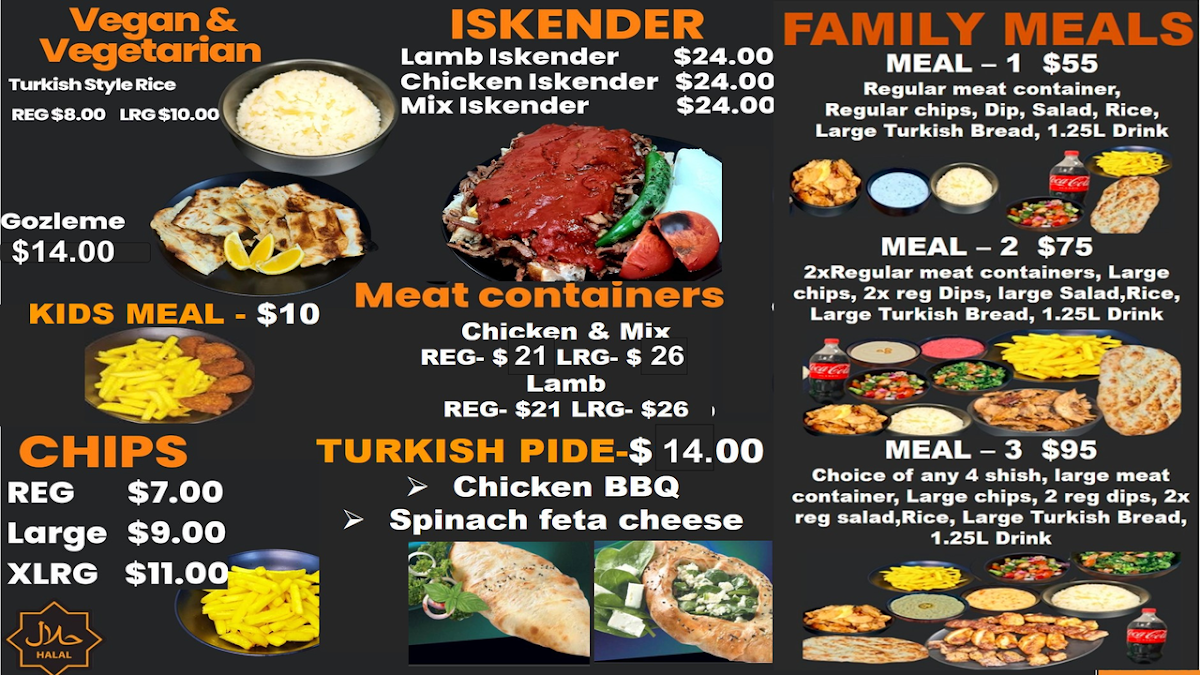 Menu, Charcoal Shish Kebabs