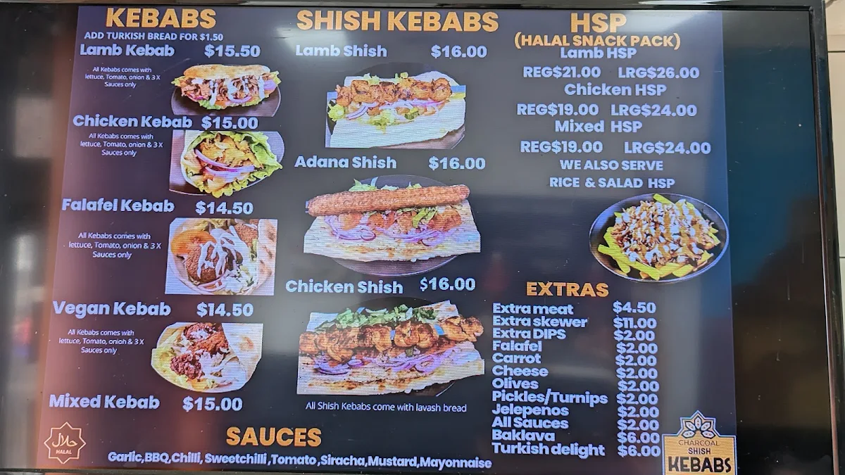Menu, Charcoal Shish Kebabs