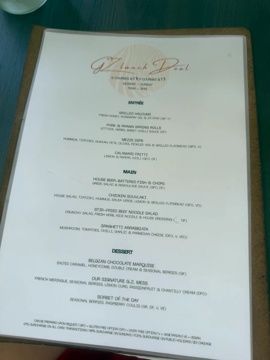 Menu, Green Zebra Restaurant & Bar