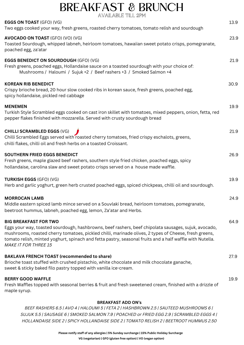 Menu, Mi Casa Café