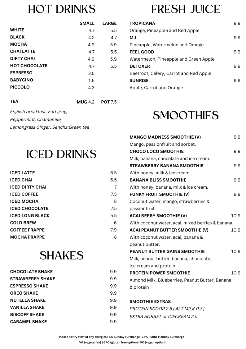 Menu, Mi Casa Café