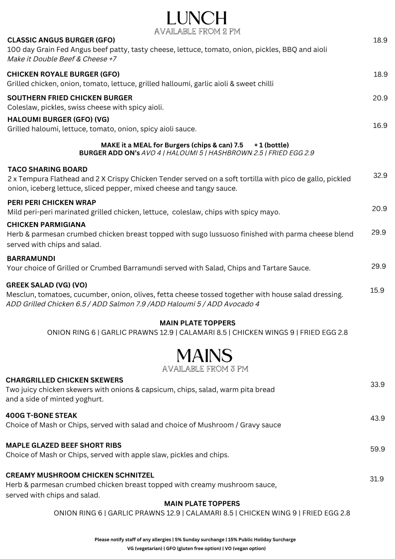 Menu, Mi Casa Café