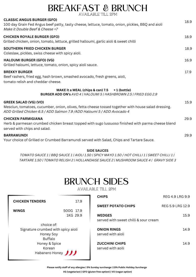 Menu, Mi Casa Café