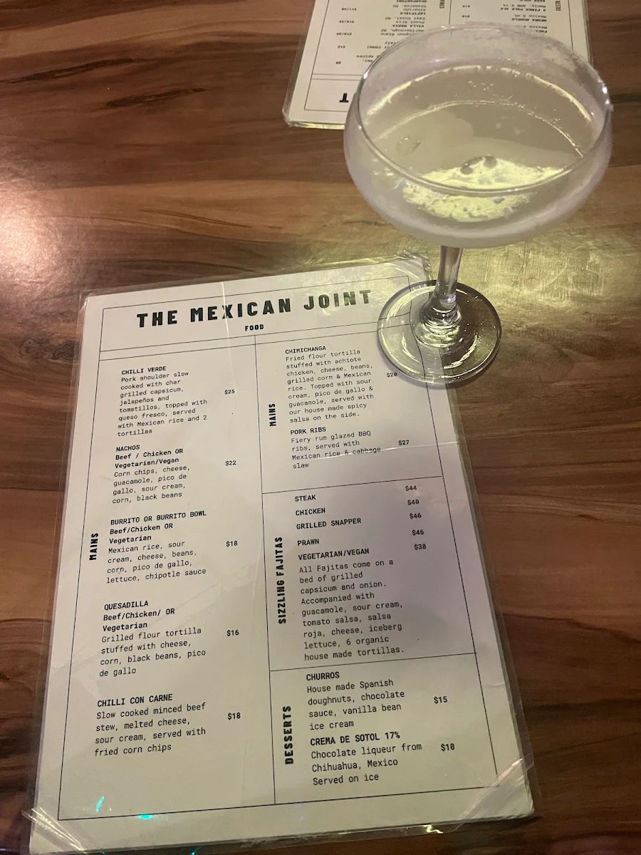 Menu, The Mexican Joint