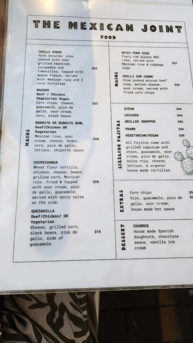 Menu, The Mexican Joint