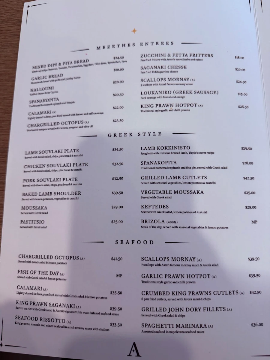 Menu, Asteri