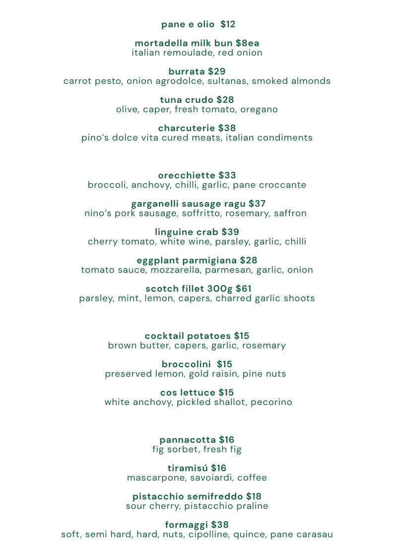 Menu, Bibo Bar and Eatery